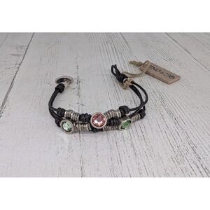 Uno de 50 Leather Crystal Bracelet Silver Plated Multi Strand NEW